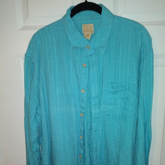 Jos. A. Banks Men's Turquoise 100% Linen Button-Down Shirt, Size: XL - Picture 1 of 3
